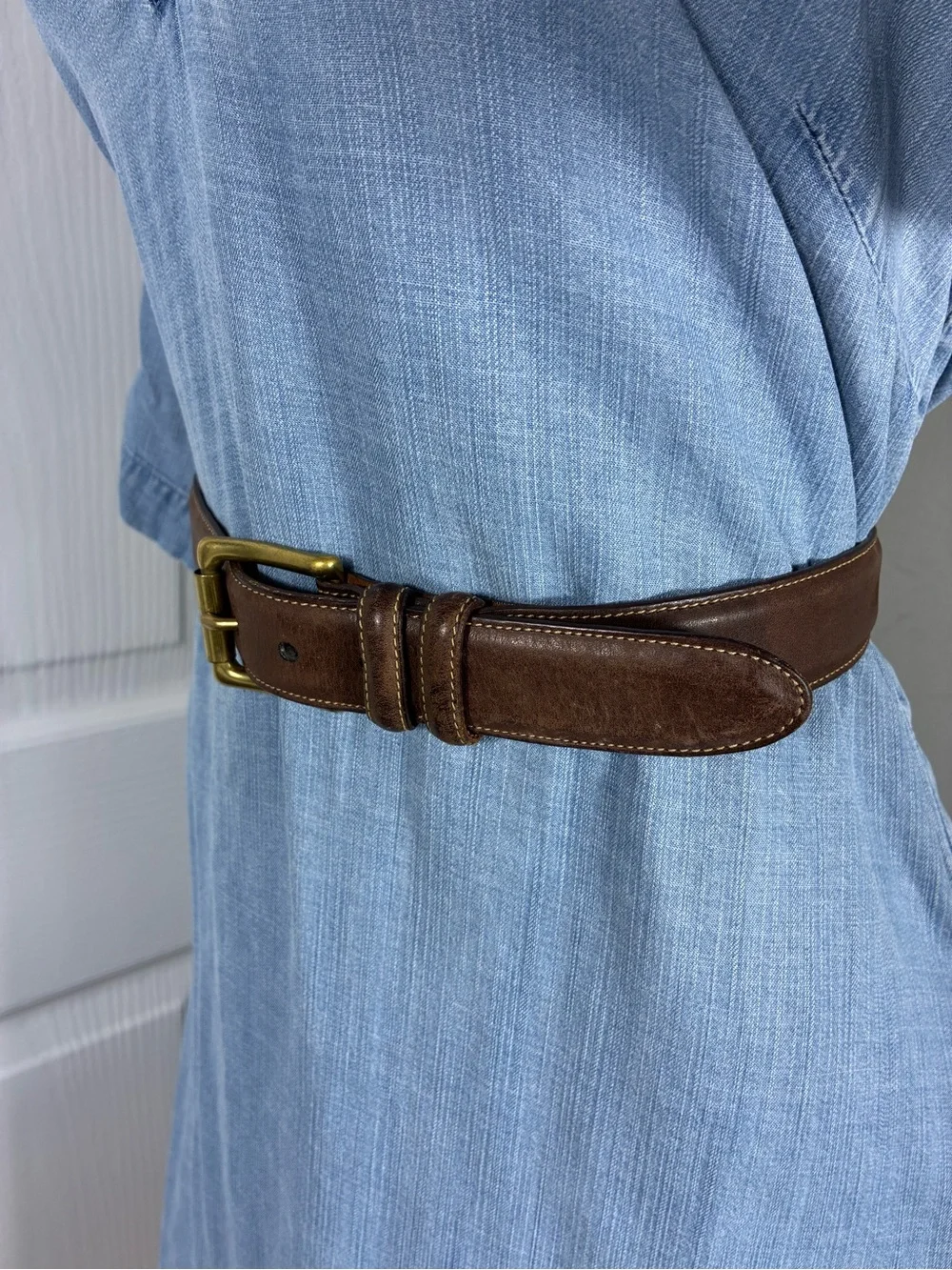 Jos. A. Bank Mens Brown Leather Belt Sz 36 with Solid Brass Buckle